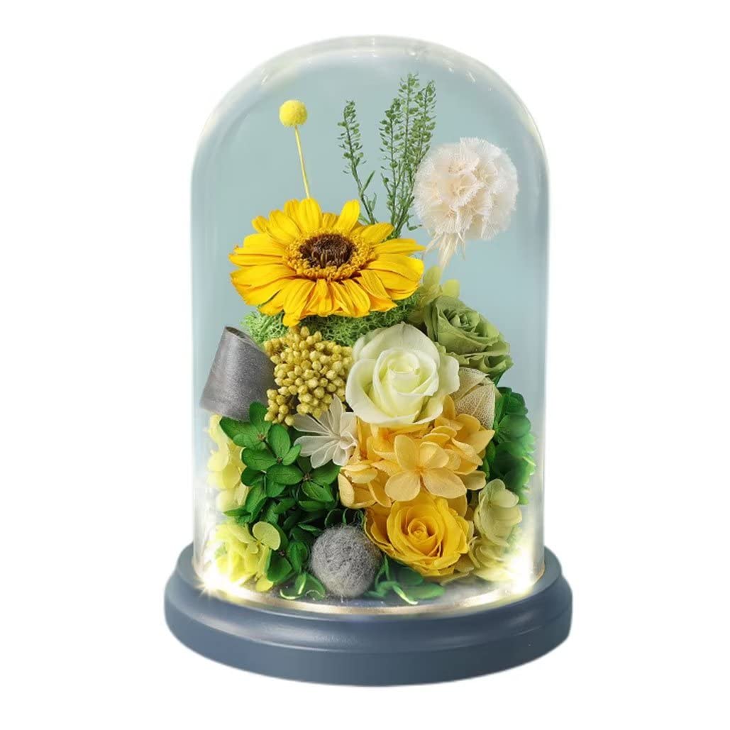 ブリザードフラワー＊ギフト＊プレゼント＊ガラス＊記念日＊イエロー＊天使＊母の日 プリザーブドフラワー ギフト 花 カラン ガラスドーム ミニ 誕生