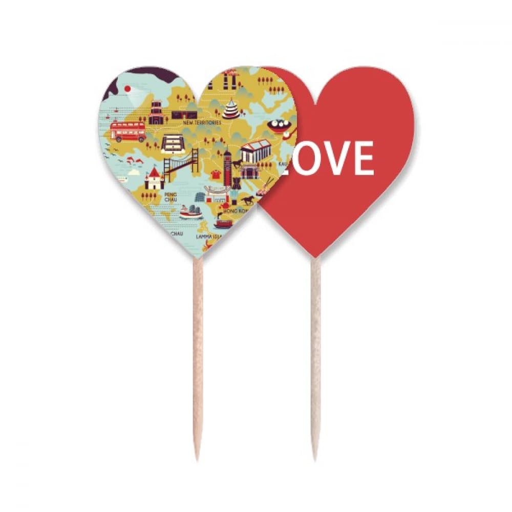 Drapeau Hong Kong cure-dents premium en cœur pour cake topper et réception