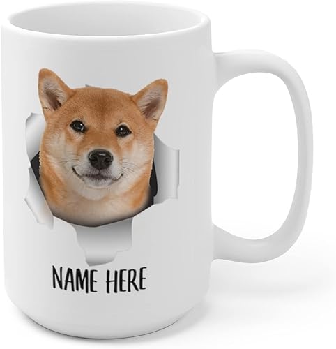 Miniatura 3 de Taza de café blanca divertida con nombre personalizado Shiba Inu naranja, texto personalizado, regalo de Navidad, 15 onzas
