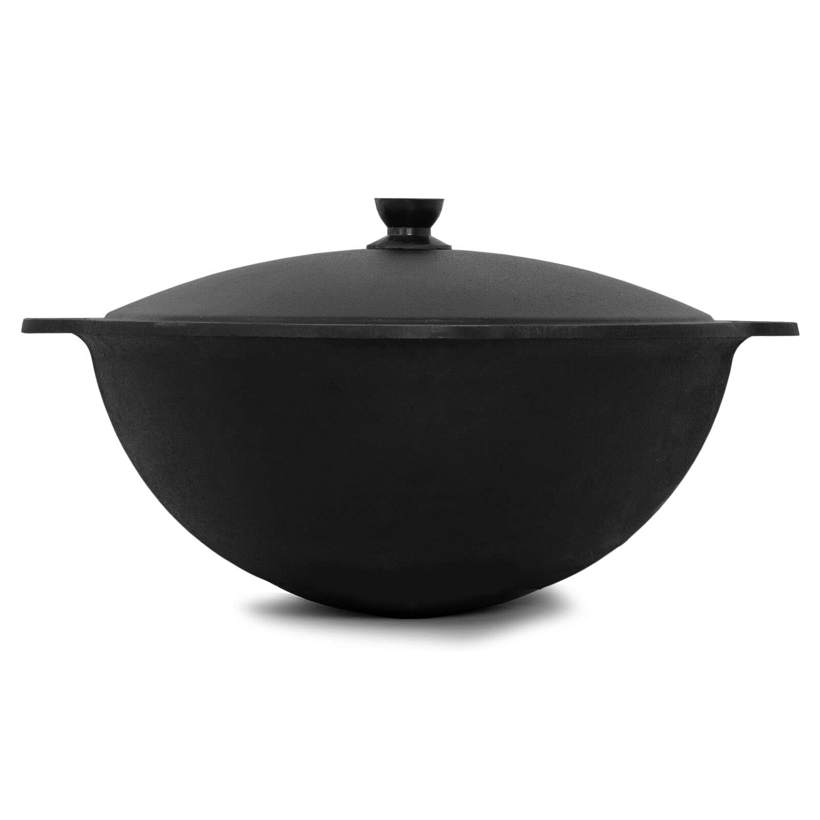 Wok Gusseisen 12 L (runder Boden) Kazan mit Schaumkelle NAMANGAN Uzbek Kasan Uzbekisch Asia WOK Cast Iron KESSEL Camping Usbek Schwenktopf Topf mit Aluminium Deckel Grillwok Gusstopf Wokpfanne