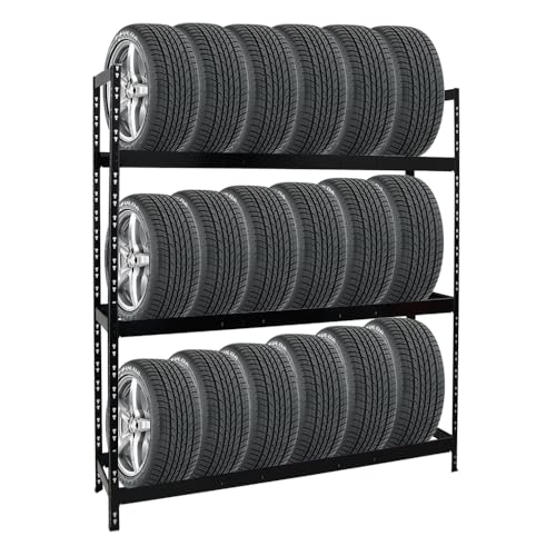 PROREGAL Reifenregal Tiger XL | HxBxT 200x180x45 cm | 300kg Fachlast | bis zu 21 Reifen (205/55 R16) | Schwarz | Werkstattregal, Lagerregal, Kellerregal
