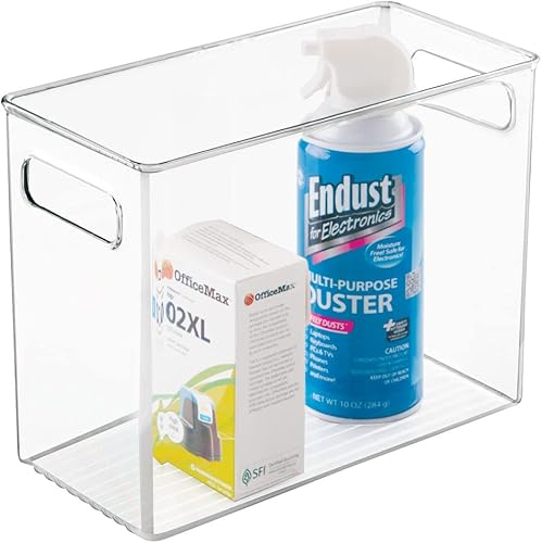 Miniatura 7 de mDesign Contenedor alto de plástico para almacenamiento de oficina con asas, contenedores organizadores para armarios, cajones, escritorios, espacio