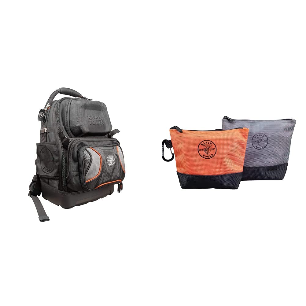 Klein Tools 55485 Tool Bag Backpack Durable Electrician Backpack 55470 Utility Bag Stand-Up Zipper Tool Bags Tough 1680d