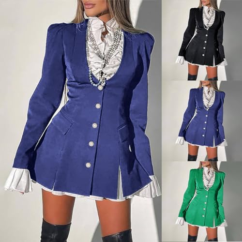 HGps8w Women's Medieval Blazer Dresses, Ruffle Lace Uniform Suit Jacket Victorian Pirate Renaissance Frock Coat2