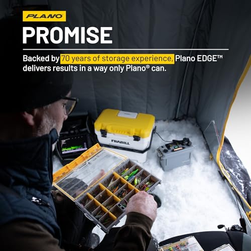 Image of Plano EDGE 3600 Premium Tackle Utility Box, Gray and Yellow with Clear Lid, Rust-Resistant and Waterproof, Customizable Tackle Protection Organization (Pack of 6)