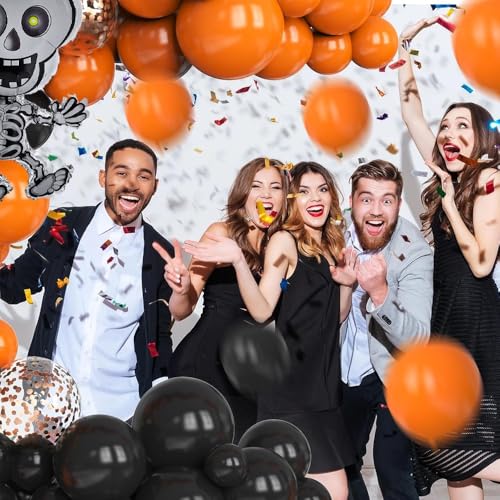 Image of Pop The Party Halloween Decoration Kit Pack of 39 | Skeleton Foil Balloon, Black & Orange Balloons, Round Foil Balloon & Fringe Curtain for Spooky Party Decor