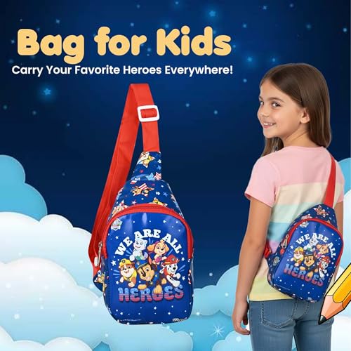 Image of Kids Space Theme Crossbody Chest Sling Bag, Navy Blue with Astronaut Print, Adjustable Strap, 17x13x6.5 cm, Perfect for School and Picnics