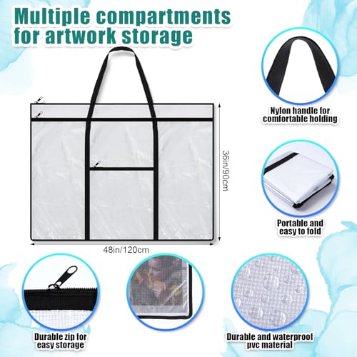 Image of Huhumy Large Art Portfolio Case 48 inch x 36 inch Poster Storage Bag Bulletin Board Holder Container PVC Folder with Zipper Handles Pocket for Teachers Artist Artwork Organization(Black,Grid)