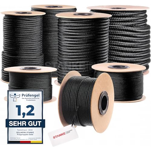 Seilwerk STANKE Polypropylenseil 5mm 30m Schwarz - Tomaten Schnur, Zeltleine, Campingleine - Wetterfeste Schnur für Drachen, UV-beständig - Outdoor Seil