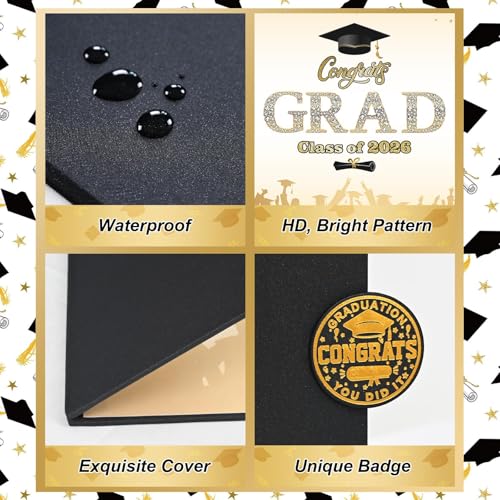 Image of Graduation Decorations 2026 Black Gold Graduation Guest Book to Sign Class of 2026 Signature Guestbook Alternative Party Gifts Keepsake Congrats Grad Invitations Memory Card Board College High School