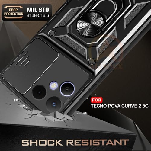 Image of Armor Bumper Back Cover Case for Tecno Pova Curve 2 | Rotating Camera Cover, Ring Holder & Kickstand | Heavy Duty & 360 Degree Protection Tecno Pova Curve 2 Back Cover (Black)