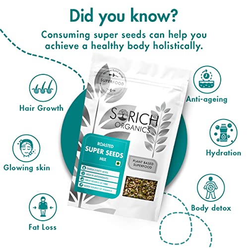 Image of Sorich Organics Roasted Super Seed Mix 400gm | Seed Mix for Eating | Mixed Seeds, Hair Growth | High Protein Healthy Snacks | Diet Food | Vegan | Gluten Free