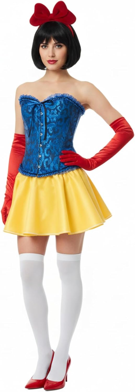 Halloween Adult Princess Costume Set Include Corset Tiara Puffy Mini Skirt Long Satin Gloves Knee High Socks - Image 8