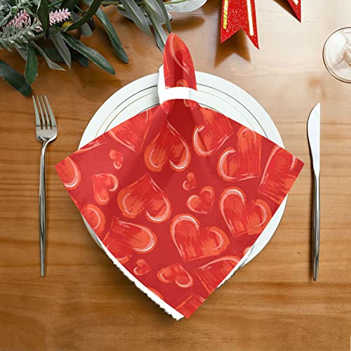 Red Heart Valentine Cloth Napkin Dinner Table Napkins Washable Polyester Napkins For Banquet Wedding Party Festival 20 X 20 Inch Set Of 6 #TOP1