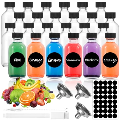 MWZEAUL Set de Mini Botella Cristal, 24x 60ML Botes de Cristal Pequeños con Tapa Hermética, Reutilizables, Shots Botellitas Pequeñas para Eellenar para Especias Mermelada Licor Alcohol Regalitos Boda