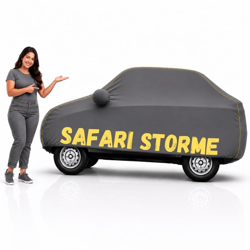Image of Long-Life 100% Waterproof Safari Storme Car Body Cover for Dust & Rain, Compatible with All Models of Safari Storme Car Cover, Comes with Bird Droppings, Scratch, UV and Paint Protection - Grey