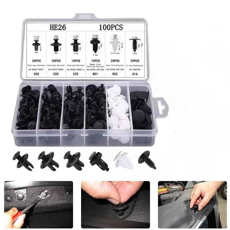 Clips de parachoques para coche: pack de 100 remaches de plástico con herramienta extractora 6