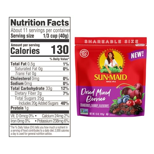 Image of Sun-Maid Bundle California Sun-Dried Raisins (2 Pack) 32 oz Resealable Bag + Dried Mixed Berries (Cranberries, Cherries, Blueberries) 15 oz Resealable Bag