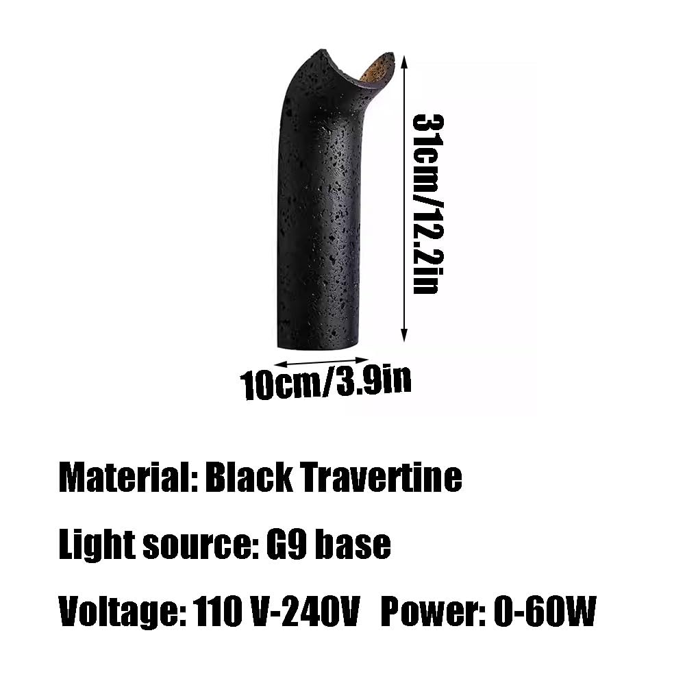 Nordic Industrial Style Single-Head Wall Sconce, G9 Screw Flush Mount Lamp, Personalized Black Travertine Light, Entryway Living Room Hallway Decorative Fixtures