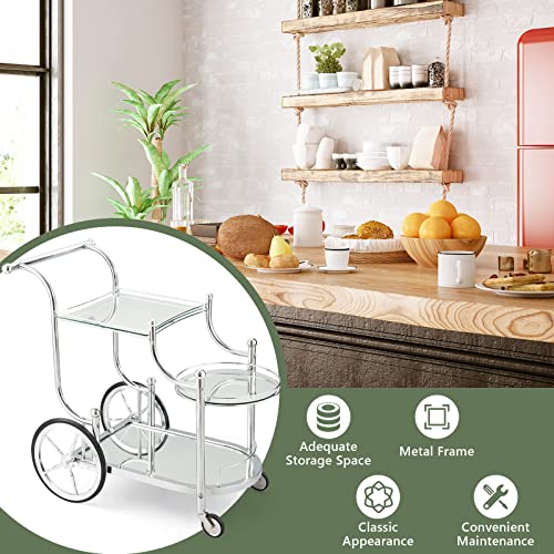 Costway Glass Rolling Bar Cart, Rolling Serving Cart With 3-Tier Shelf, Directional Wheels & Universal Wheels, Mobile Wine Tea Serving Cart For Hotel, Club & Home #TOP2