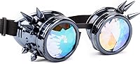 Vista 12 de Gafas caleidoscopio para raves trippy psicodélico steampunk con lentes de cristal de difracción de prisma arcoíris Negro