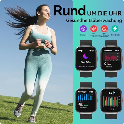 Smartwatch Damen Herren mit Telefonfunktion,1.83" HD Touchscreen Fitnessuhr,IP68 Wasserdicht Fitness Tracker mit Herzfrequenz Schlafmonitor Schrittzähler Uhr,Sportuhr für iOS Android Schwarz – Bild 5