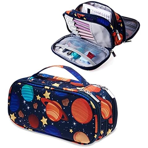LParkin Galaxy Pencil Case for Boys Super Large Capacity 3 Compartments Space Pencil Pouch Space Galaxy Gifts for Students Teen Boys Makeup Bag Cover
