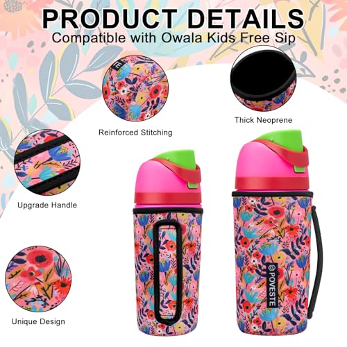 Image of Water Bottle Sleeve with Handle for Owala Kids FreeSip 16 oz, Water Bottle Scratch Resistant Sleeve, Neoprene Cover Compatible with Owala 16 oz for Boys Girls to School Travel (Abstract Flower)