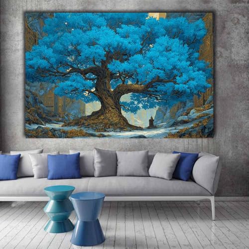 Impression sur toile arbre de vie bleu de qualité supérieure - 2