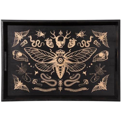 Black and Gold Dark Academia Wooden Tray - (11" x