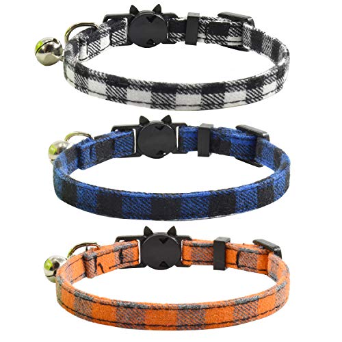 Image of Breakaway cat Collars with Bell, Set of 3, Durable & Safe Cute Kitten Collars Safety Adjustable Kitty Collar for Cat Puppy 7.5-11in (Black,Blue,Orange)