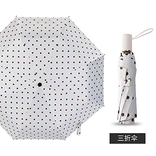 Preisvergleich Produktbild MVBGLK Faltbarer Sonnenschirm Fashion Wave Point Regenschirm mit doppeltem Verwendungszweck Faltbarer Kleiner, frischer @ Ins-Neunpunkt-Milchweißschirm