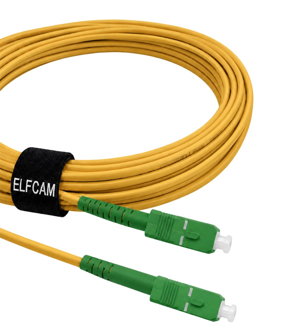 Elfcam - 10m Cavo Fibra Ottica SC/APC per SC/APC Simplex Monomodale 9/125μm LSZH, Giallo per TIM, Vodafone, WindTre, Fastweb, Iliad