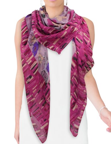 Hibiscus and Cherry Blossom Flowers with Tiled Border Square Scarf Shawl4