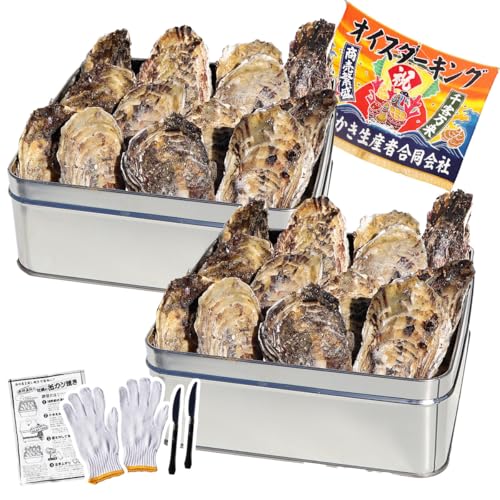 VIVID LIFE 牡蠣 カンカン焼き 4kg(2kg缶×2) 30?40個 宮城県産 冷凍 (軍手・ナイフ付) 缶焼き 三陸 バーベキュー BBQ かき カキ kaki 海鮮