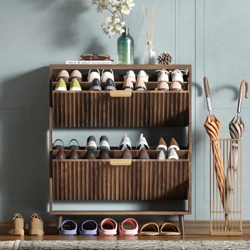 Shoe Cabinet Storage,Modern Freestanding Organizer with 2 Flip Dr...