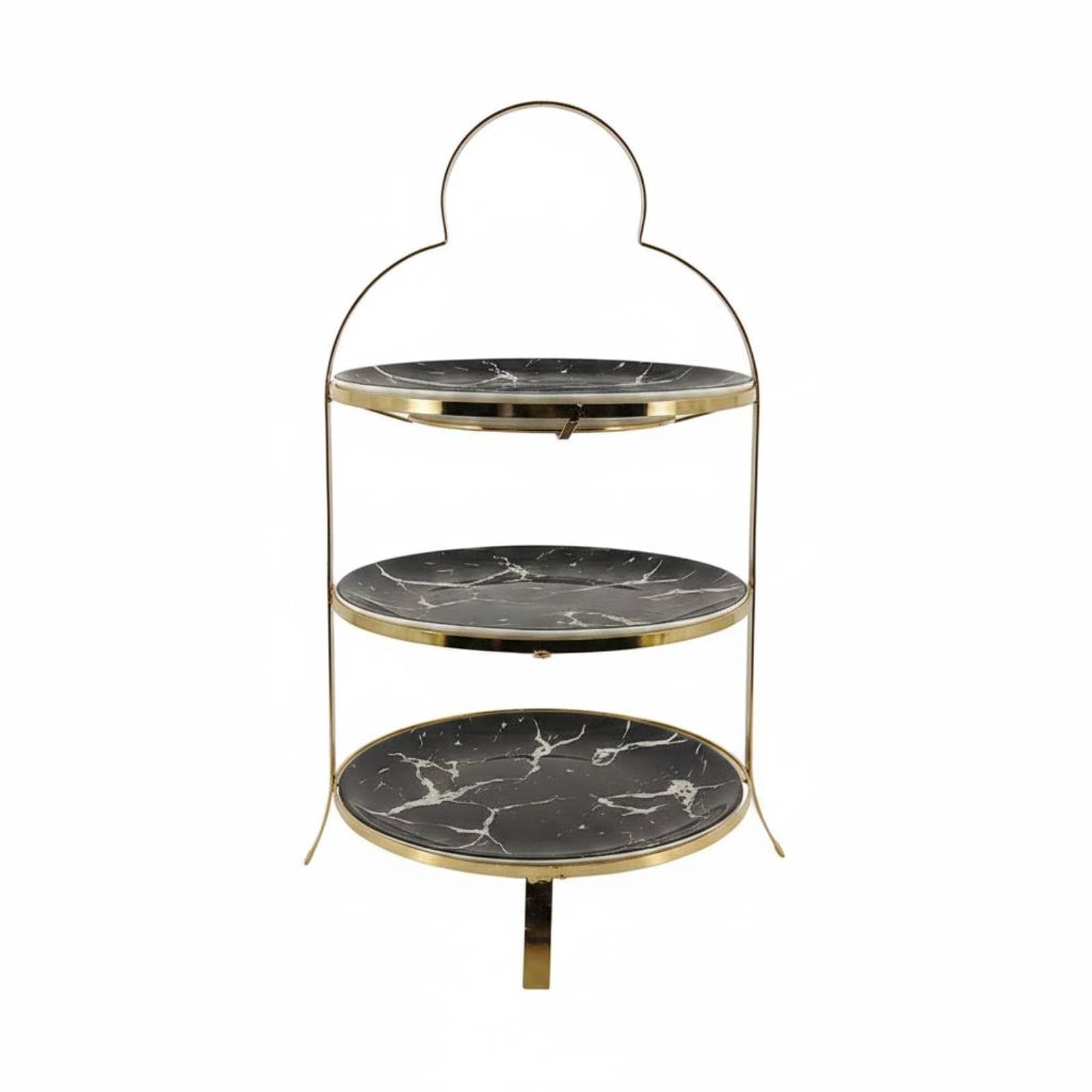 Alzata per Dolci Ceramica Espositore Dessert Vassoio Torta Piatto con Altezza a Livelli Aspetto Marmo Lavabile in Lavastoviglie Adatta per, L Black Dish