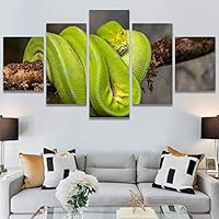 SIGNWIN 5 Panel Canvas Wall Art Modern Art Chic Expressive Frog Multicolor Photography Reptiles Snakes for Home Decorations Ready to Hang - 60