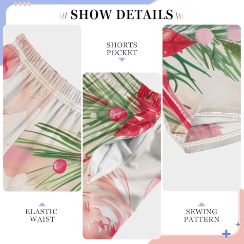 Xmas Flamingo Florals Boys Long Pants Soft Trousers Elastic Waist Kids Lounge Bottoms with Pockets S-XL4