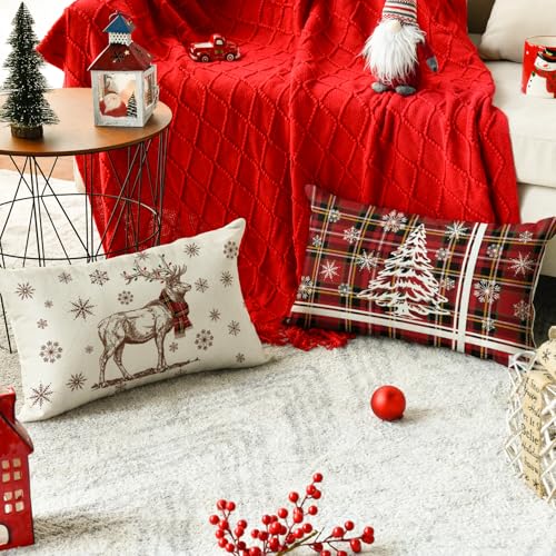 Artoid Mode Buffalo Plaid Tree Deer Snowflake Christmas Cushion Covers Set of 2 - Image 2