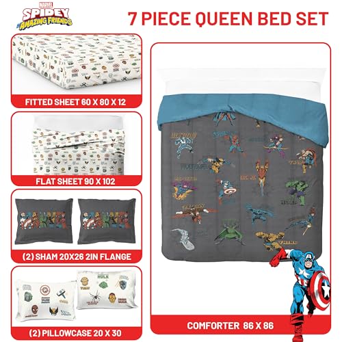 Image of Marvel Comics Avengers Queen Comforter Set 7 Piece Soft Bedding, Gray