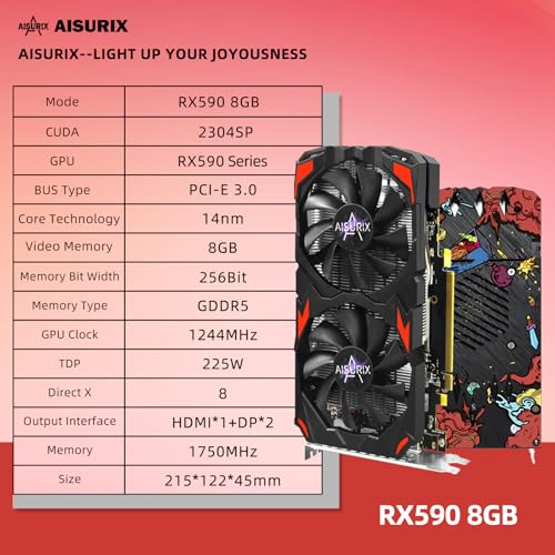 Image of AISURIX RX 590 Graphics Card, Real 8GB, GDDR5, 256 Bit, RX 580 2304SP Pc Gaming Video Card, 2XDP, HDMI, PCI Express 3.0 with Freeze Fans Graphics Card for Gaming pc