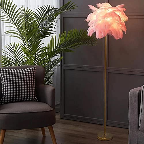 KunMai Modern Pink Feather Floor Lamp 5-Light Standing Feather Lamps with Gold Finished for Bedroomm Living Room (Without Shelf, Pink) KunMai Modern Pink Feather Floor Lamp 5-Light Standing Feather Lamps with Gold Finished for Bedroomm Living Room (Without Shelf, Pink)