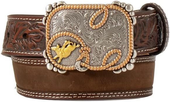 3D Western Belt Boys Crazy Horse Inlay Floral Billet Brown D120004202
