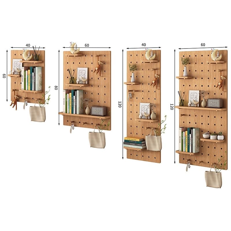 Pegboard-Wand-Organizer, modulares Hängeregal-Set zur Wandmontage mit Haken, Ausstellungsregal-Aufbewahrungsplatte für Wohnzimmer, Werkbank, Werkstatt, Schuppen (Hellbraun, 60 x 120 cm)