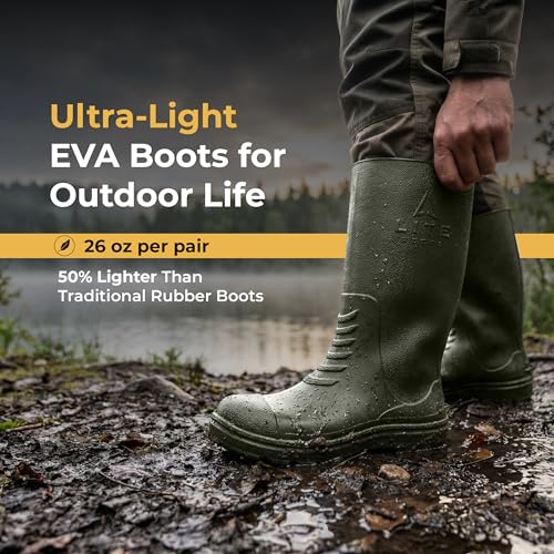 Image of Rubber Hunting Boots for Men - Ultra-Light 13 oz EVA, 16 inch Waterproof Pull-On Boots for Early Season Hunting, Fishing & Farm Work, Non-Slip Mud Boot.