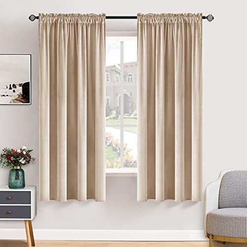 Image of MIULEE Camel Beige Blackout Velvet Curtains Drapes 63 Inch Long 52 inchx63 inch | Luxurious Bedroom Living Room Decor, Room Darkening, Thermal Insulated, Rod Pocket Design, Super Soft Fabric