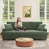 Kidirect Cord Sofa 3 Sitzer, 221CM Bequemes Couch 53CM Extra Tiefe Sitze, Sofa Wohnzimmer Werkzeugfreie Montage, Big Sofa Couch mit 2 Kissen, Modernes Couch fürs Büro, Schlafzimmer Sofas Waldgrün