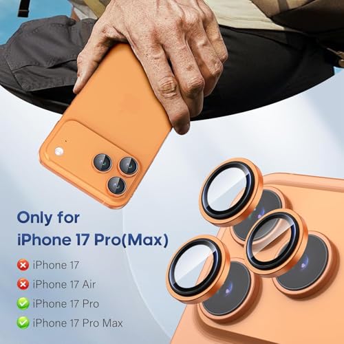Image of for iPhone 17 Pro / 17 Pro Max Camera Lens Protector Original Individual Lens Screen Protector | 9H Hardness, Scratch-Resistant, Case Friendly (Orange)