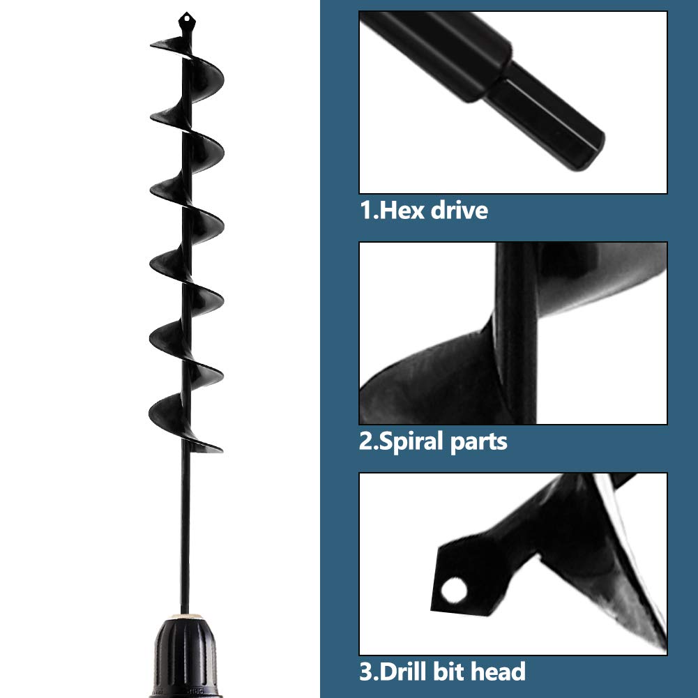 SYITCUN 4" X 12" Garden Auger Drill Bit - Heavy Duty Planting Tool For Bulbs, Post Holes & Soil Mixing